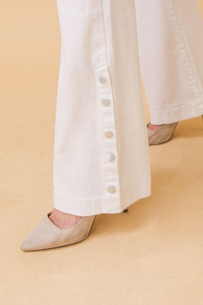 high waist button flare leg sash belt jean - alomfejto