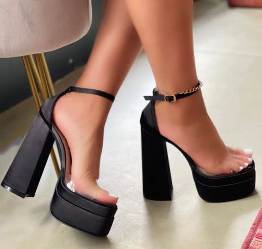 clear toe strap platform chunky heel shoe