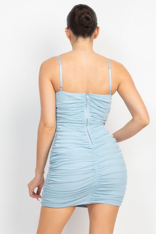 mesh hook & eye ruched bustier dress - alomfejto