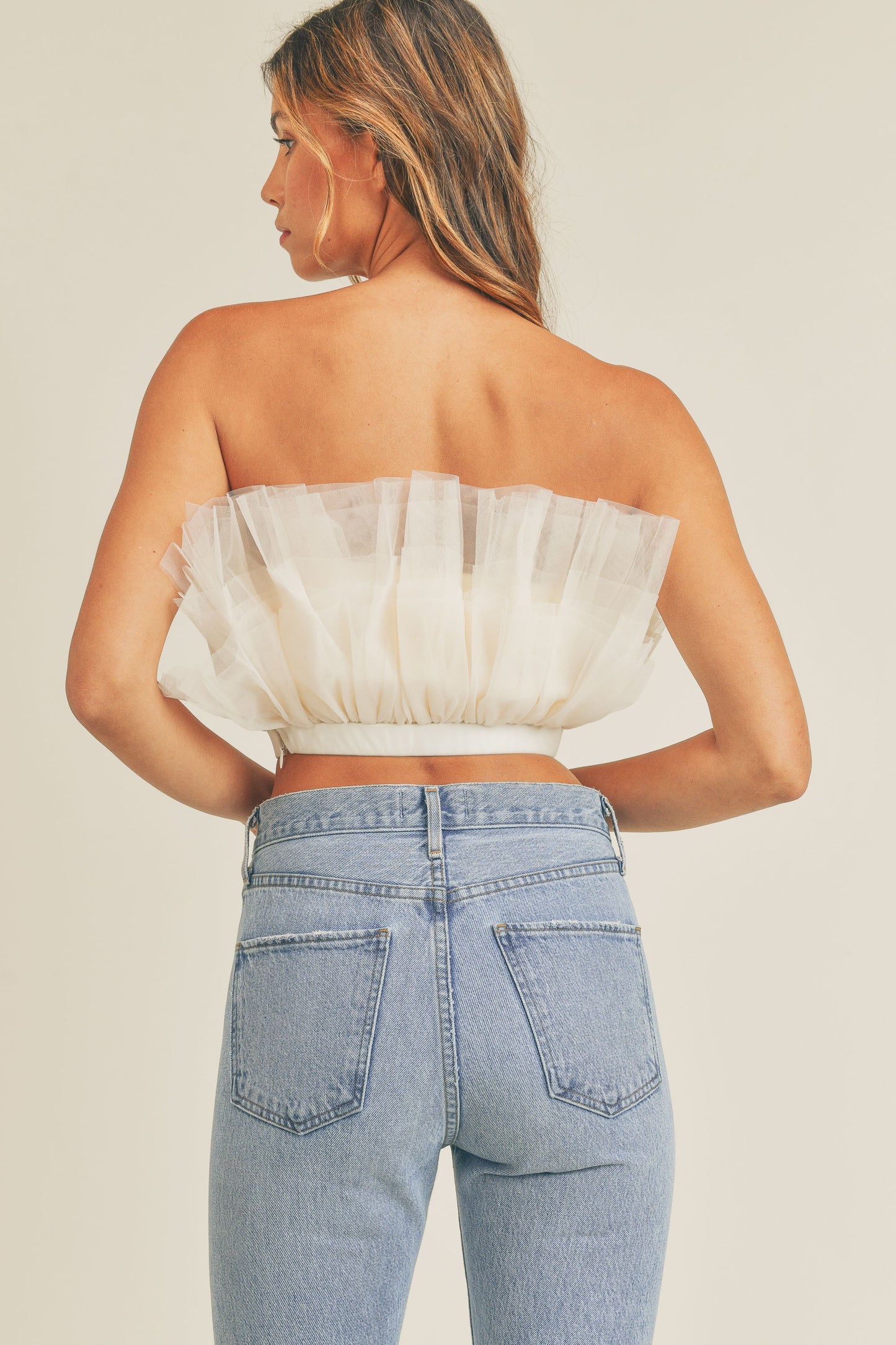 tulle ruffle tube top