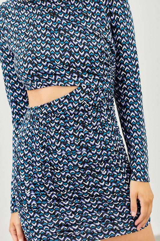 long sleeve side cutout triangle print dress - RK Collections Boutique