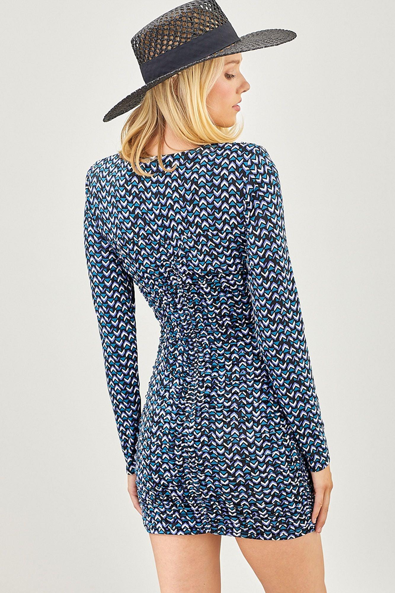 long sleeve side cutout triangle print dress Teal / MEDIUM long sleeve side cutout triangle print dress Teal / MEDIUM
