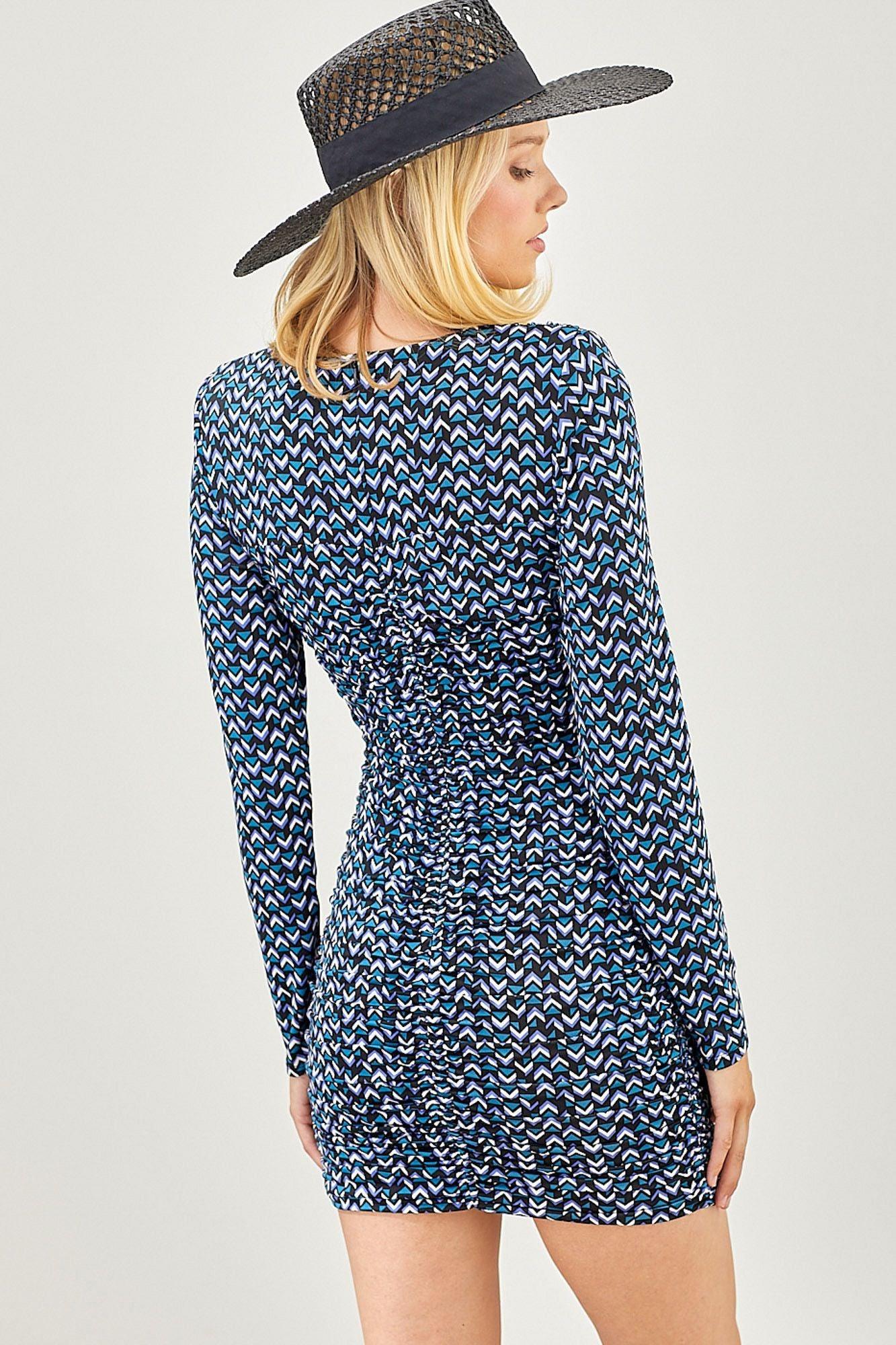 long sleeve side cutout triangle print dress - RK Collections Boutique