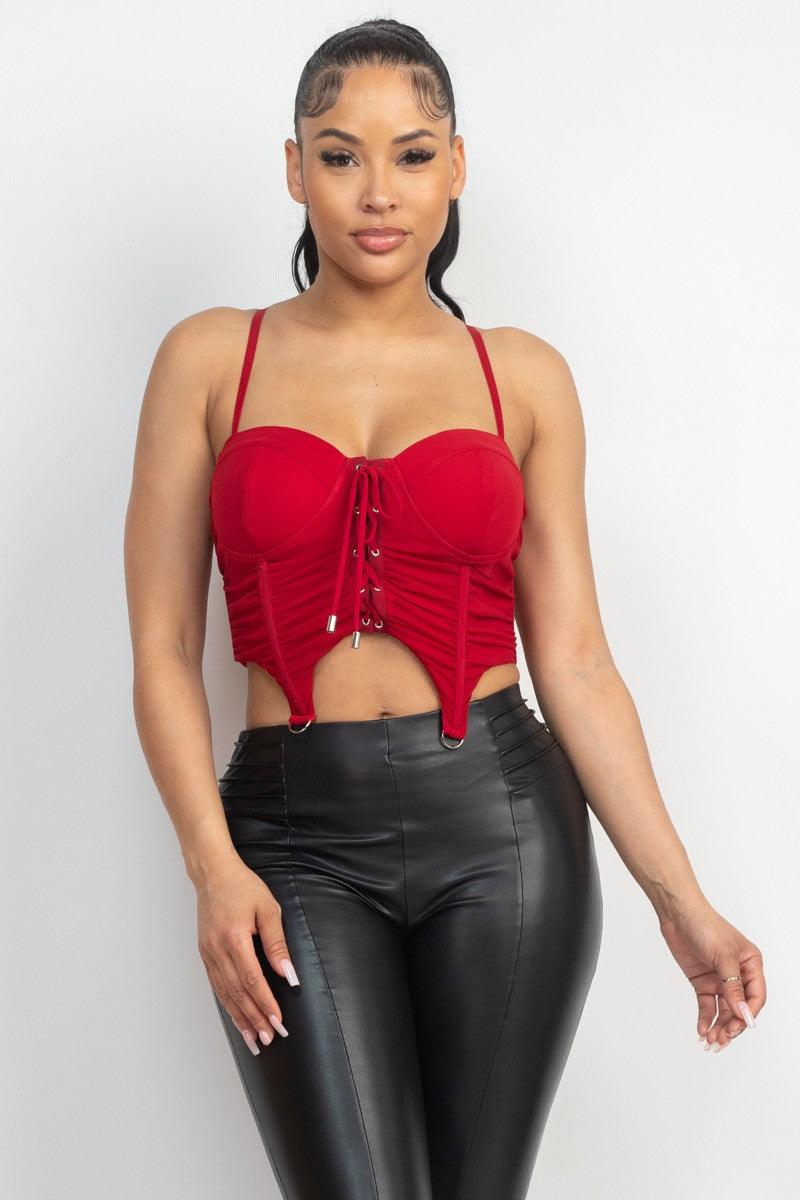 ruched lace-up front bustier