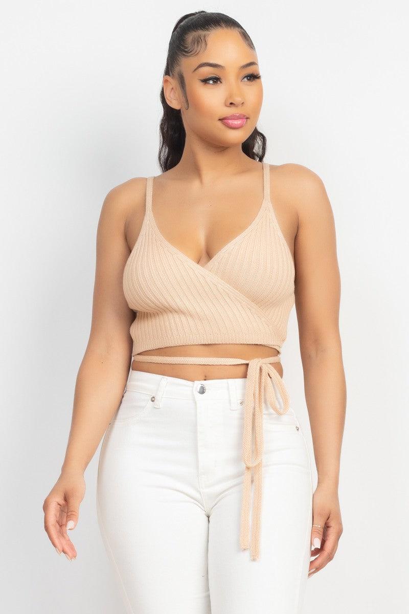 sleeveless ribbed knit wrap crop top - RK Collections Boutique