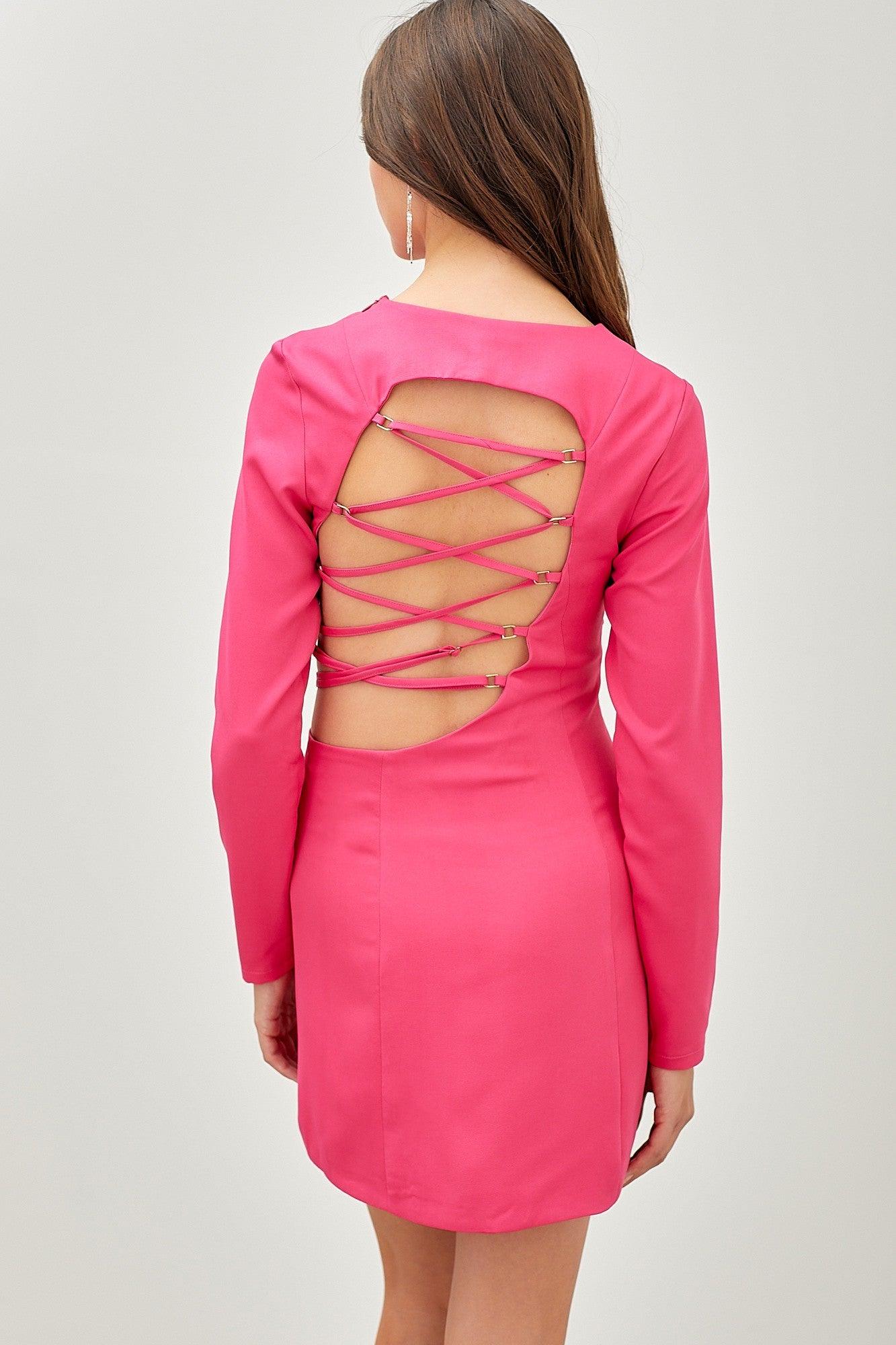 long sleeve criss cross back mini dress - RK Collections Boutique