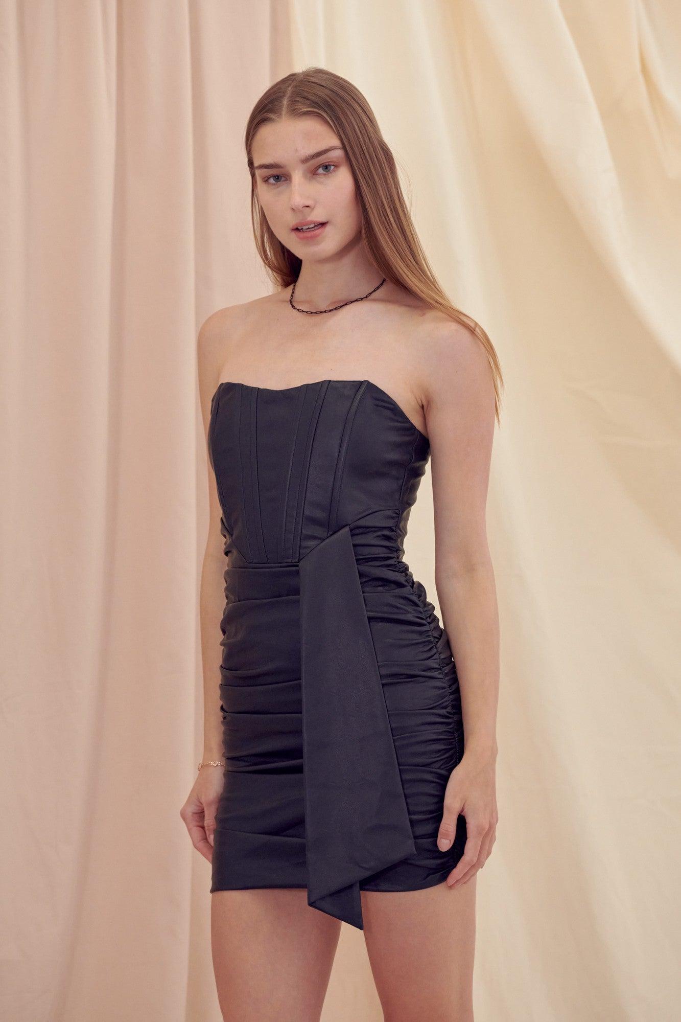 strapless faux leather dress - RK Collections Boutique