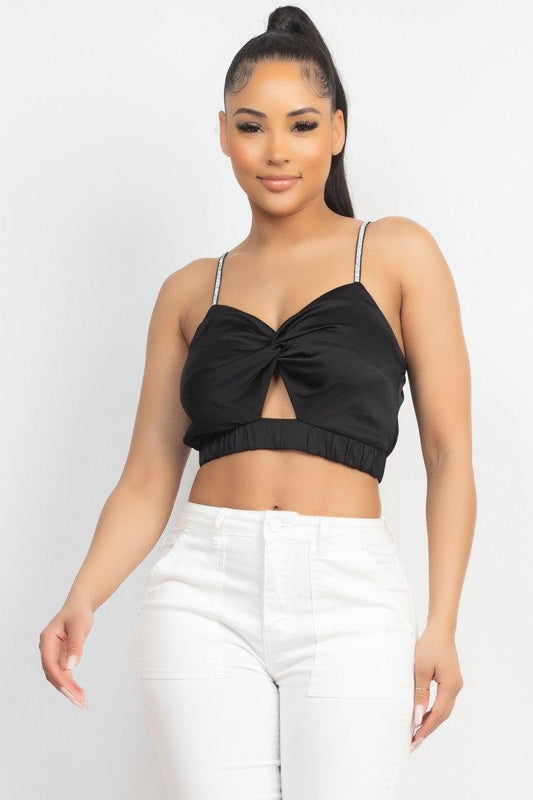 satin rhinestone strap cropped tank - RK Collections Boutique