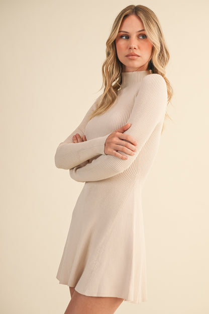 Mock Neck Long Sleeve Fit & Flare Mini Dress