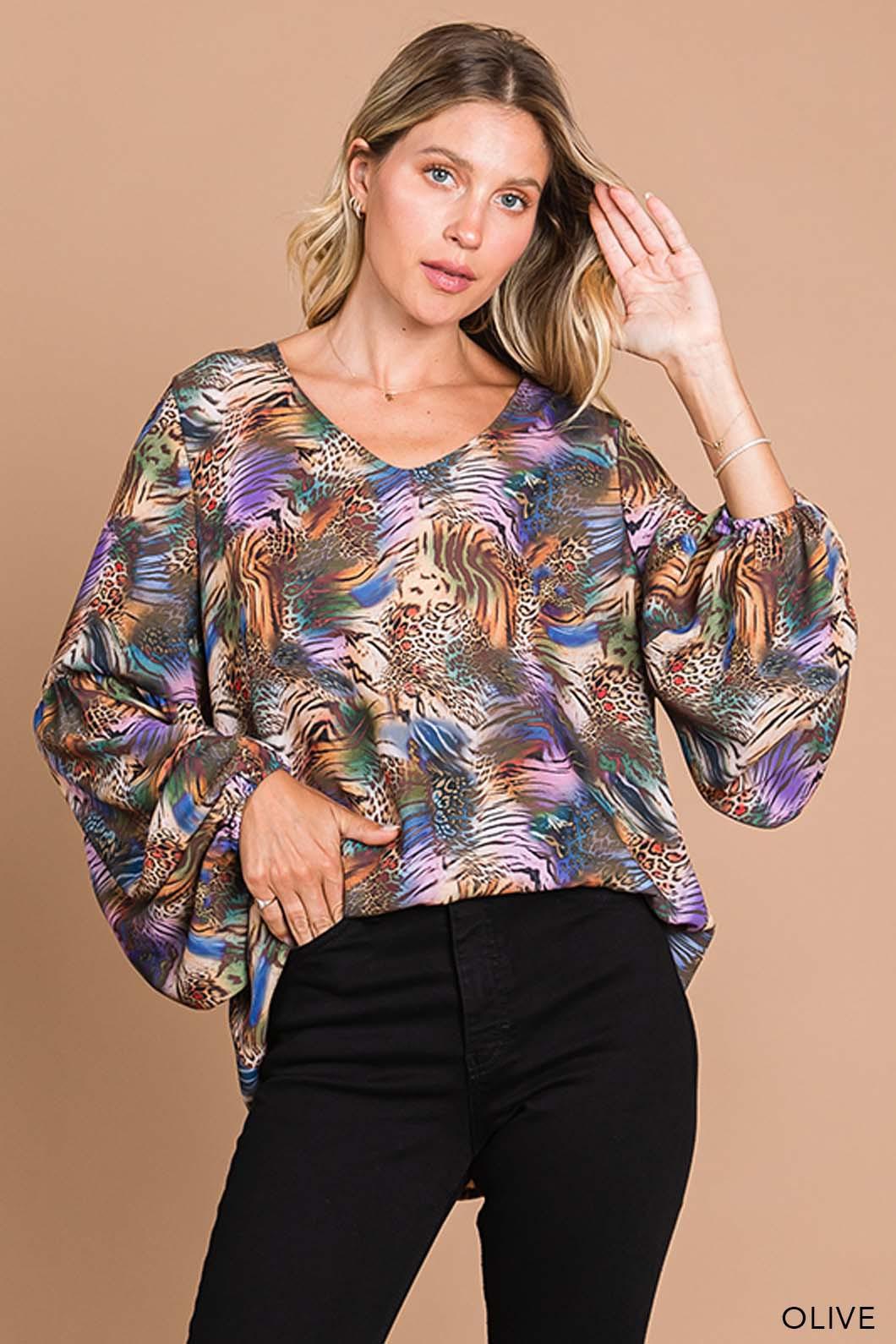 PLUS Animal Print V Neck Top - RK Collections Boutique