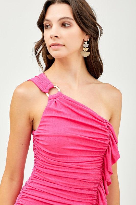 one shoulder ruched dress - RK Collections Boutique