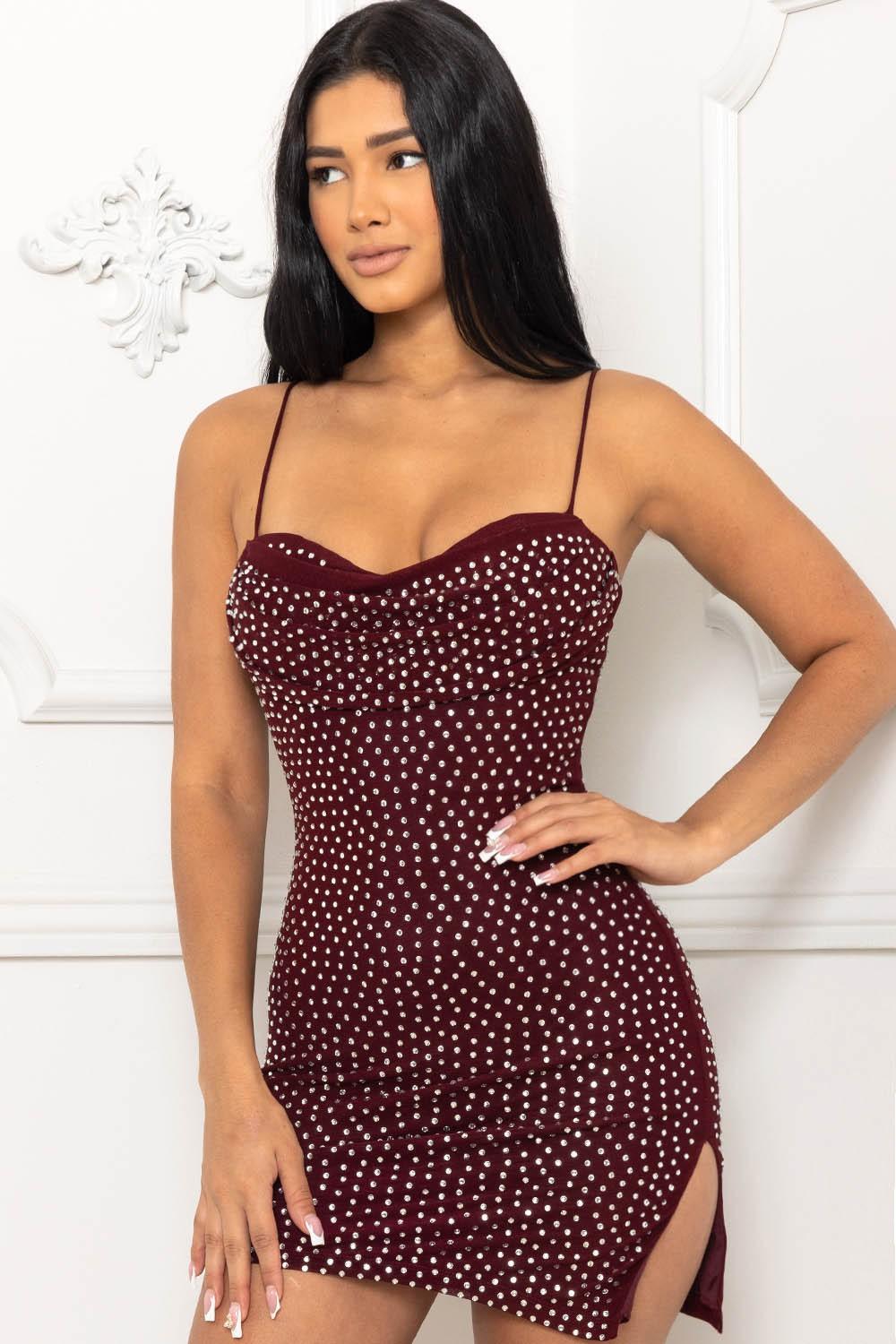crystal studded bodycon sleeveless mini dress - RK Collections Boutique