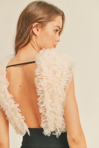 plunging v ruffle tulle bodysuit - RK Collections Boutique