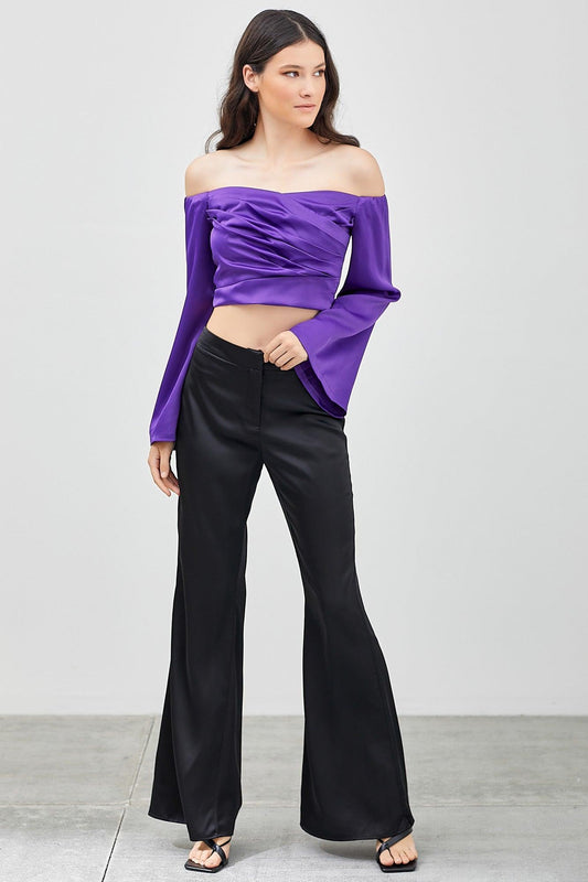 satin off the shoulder bell sleeve top - RK Collections Boutique