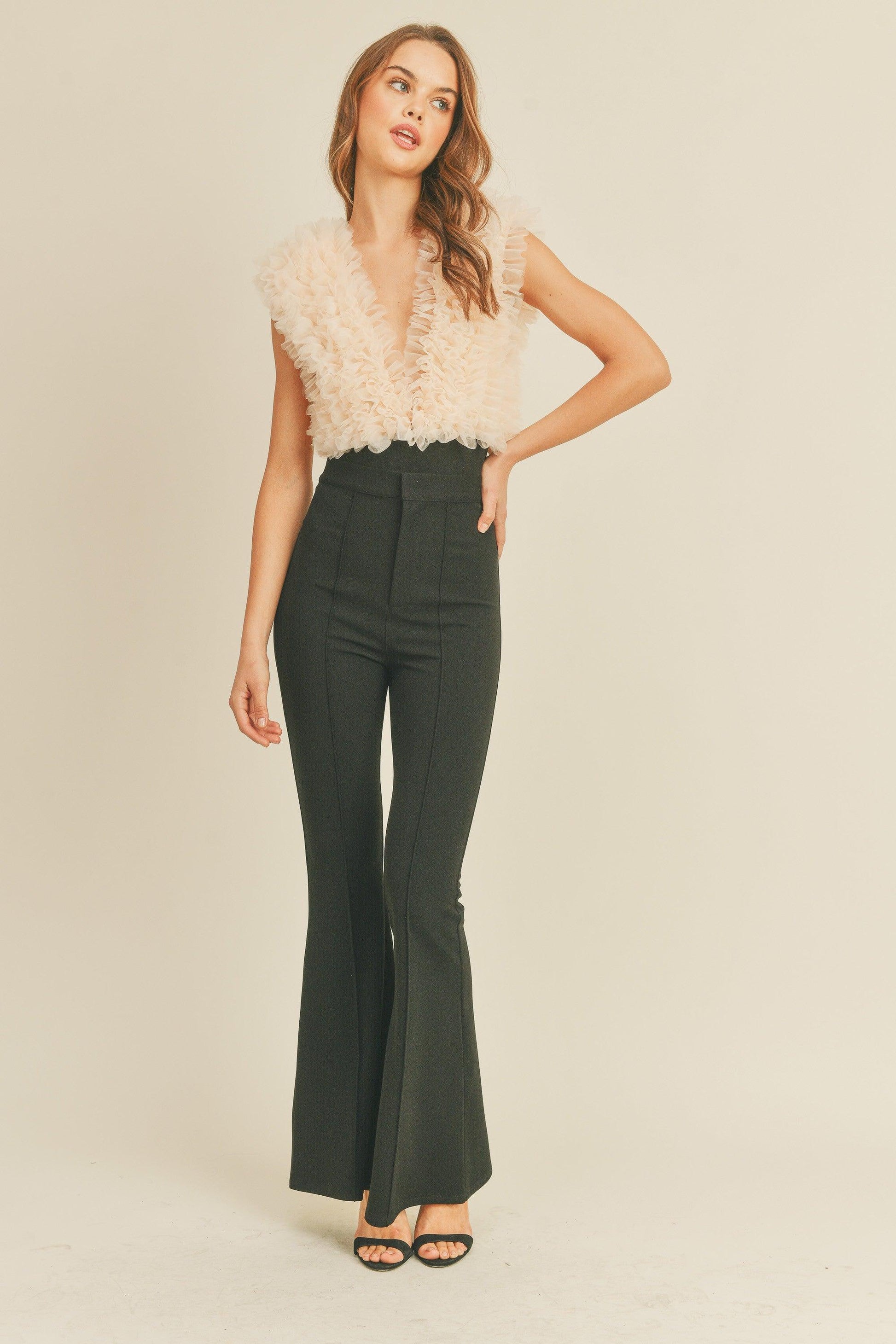 plunging v ruffle tulle bodysuit - RK Collections Boutique