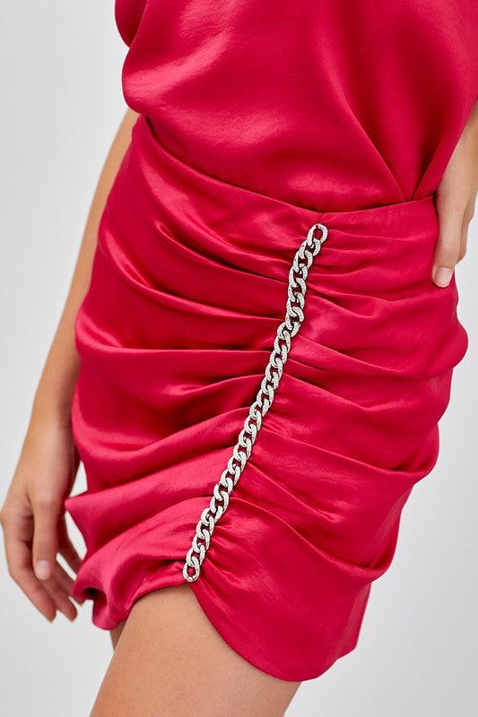chain detail ruched mini skirt