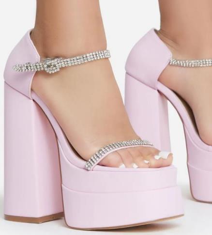 satin rhinestone strap chunky heel platform shoe - RK Collections Boutique