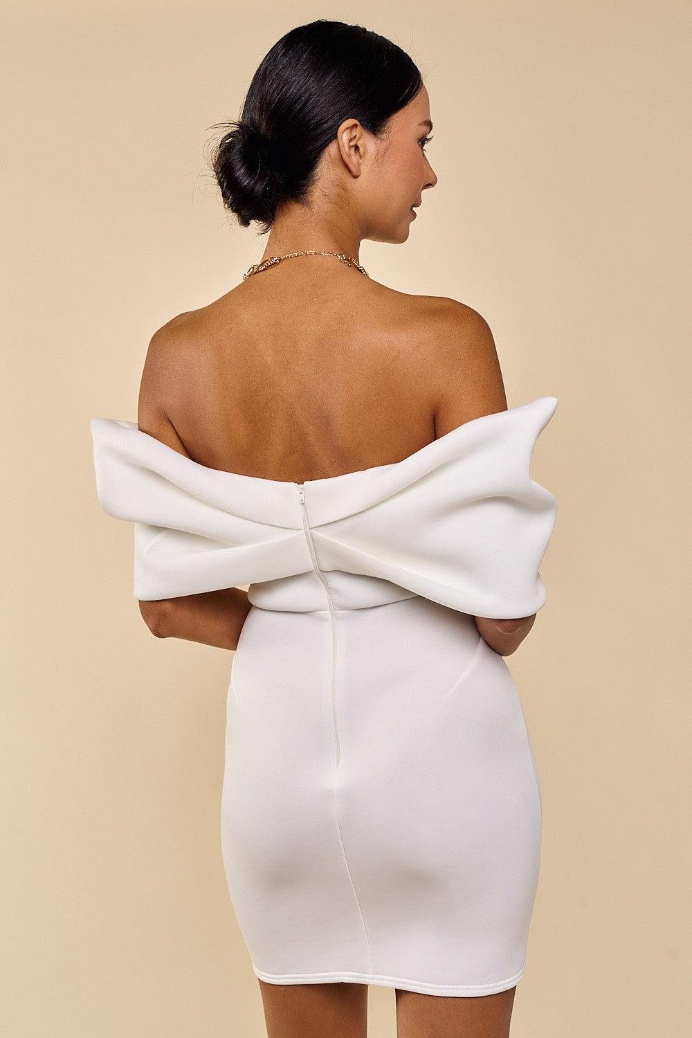 off the shoulder peek-a-boo bow dress - RK Collections Boutique