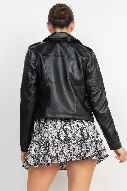 faux leather cropped moto jacket - alomfejto