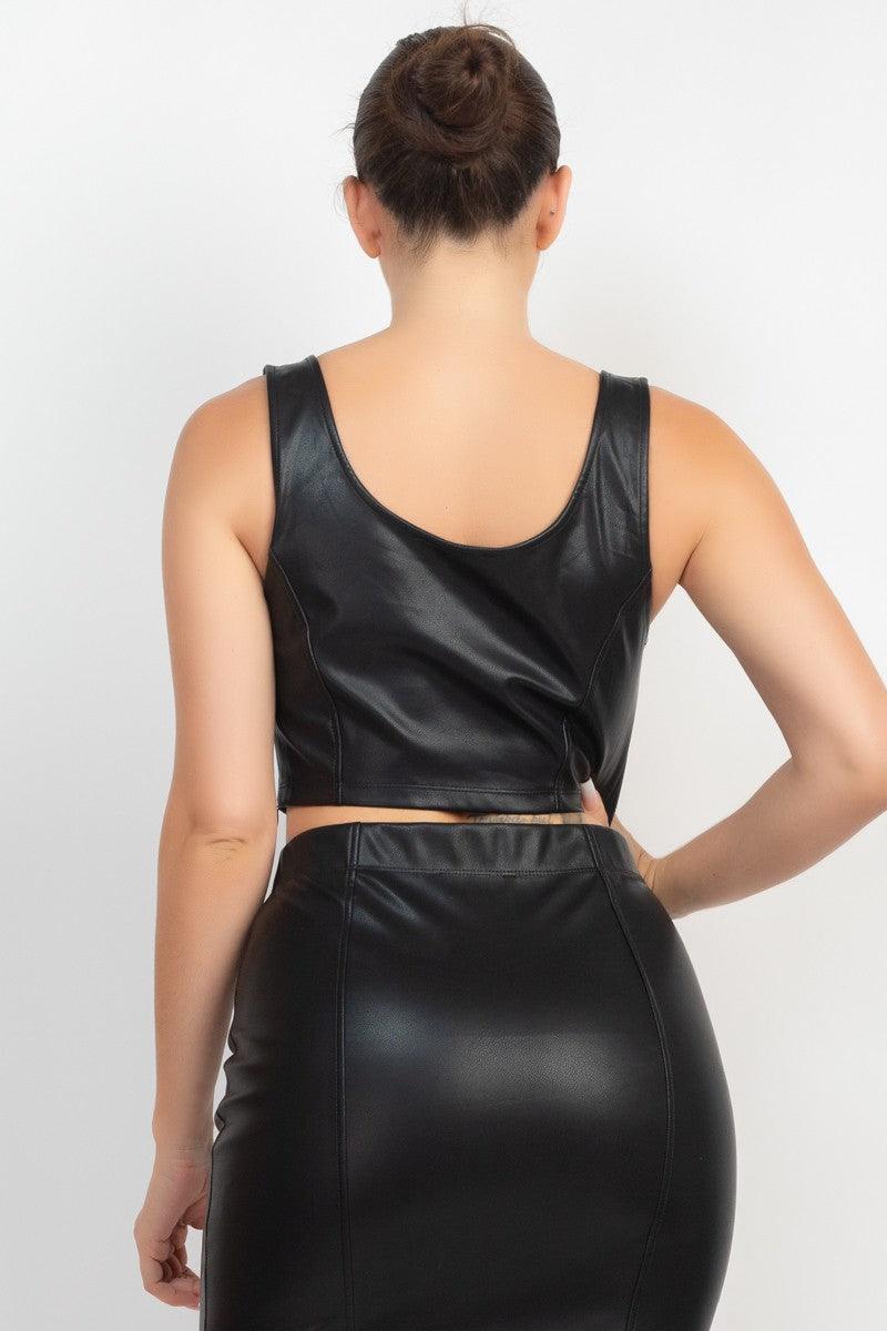 faux leather cropped tank top - RK Collections Boutique