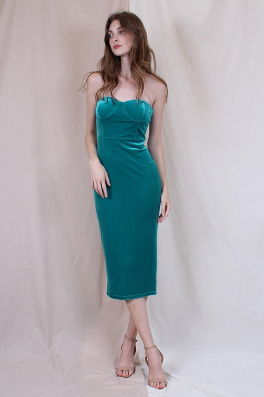 strapless bustier velvet midi dress - RK Collections Boutique