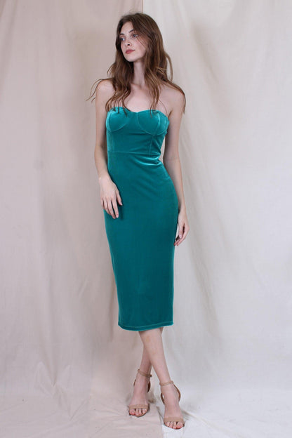 strapless bustier velvet midi dress - tikolighting