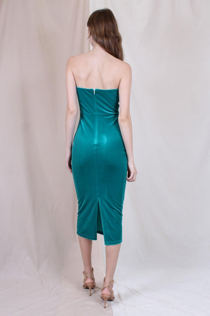 strapless bustier velvet midi dress - RK Collections Boutique