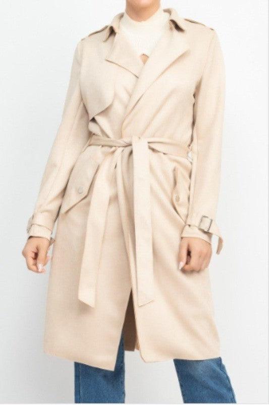 belted faux suede double breasted coat - tarpiniangroup