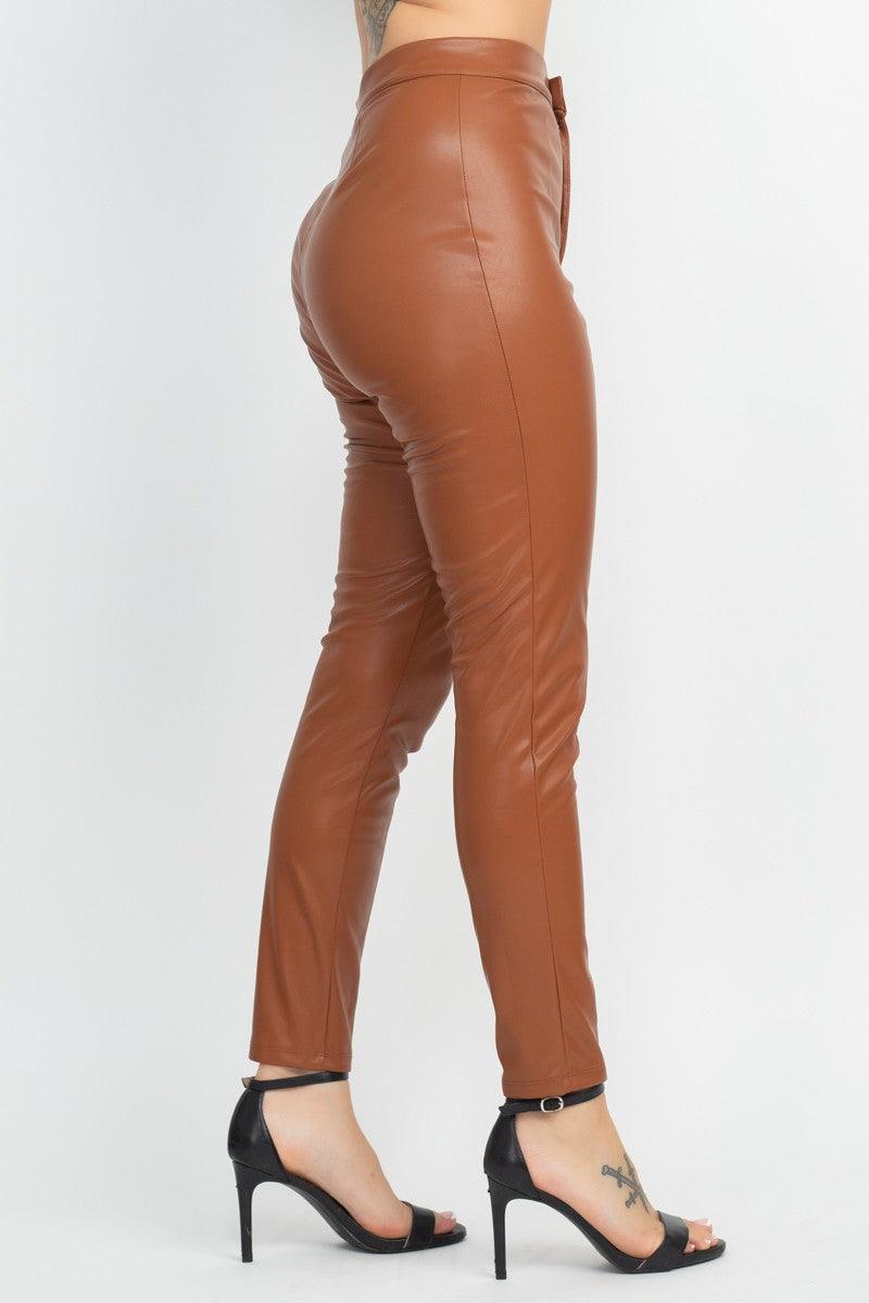 Black leather effect trousers with hem lace-up | Leather pants, Black  leather, Trousers