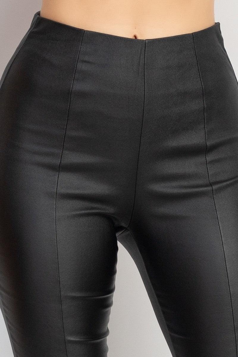 PU leather mid rise elastic pant - alomfejto