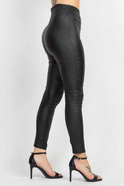 PU leather mid rise elastic pant - RK Collections Boutique