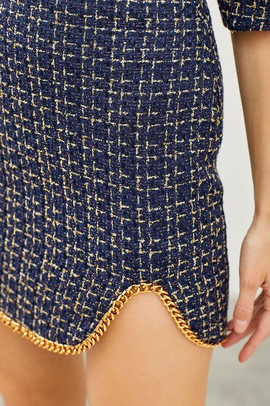 chain trim lurex tweed mini skirt - RK Collections Boutique