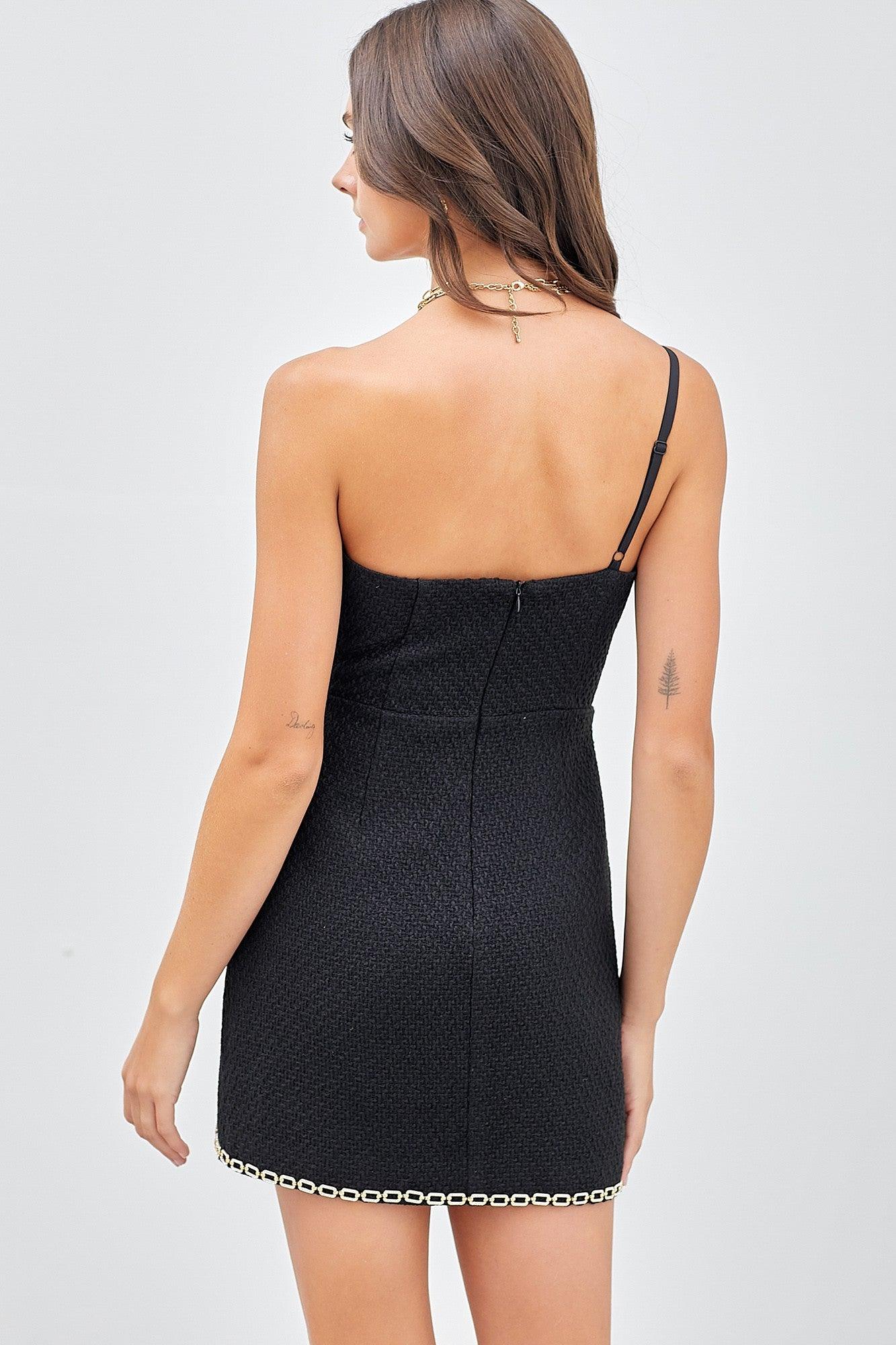 tweed one strap chain trim dress - RK Collections Boutique