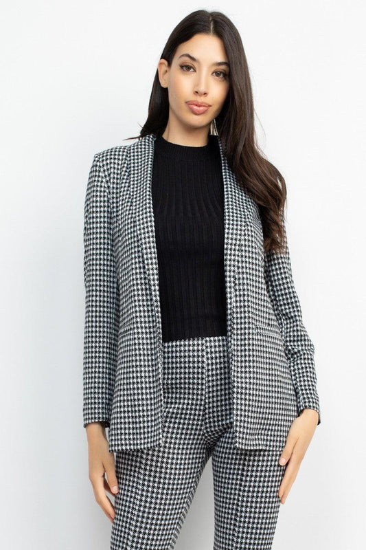 houndstooth open front blazer - RK Collections Boutique