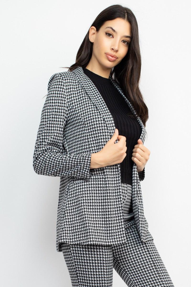 houndstooth open front blazer - RK Collections Boutique