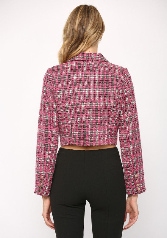 tweed double breasted crop blazer