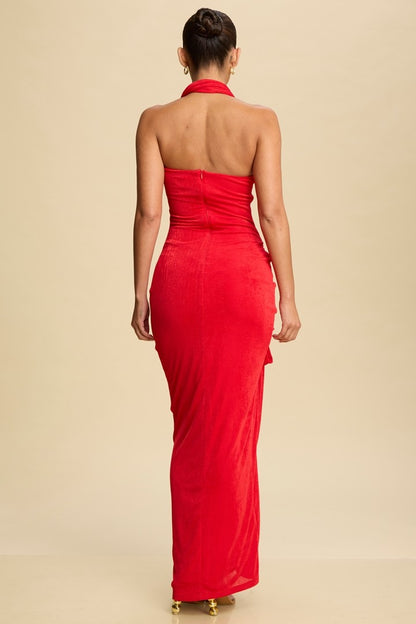 Scrunch Tie Halter Matte Jersey Dress