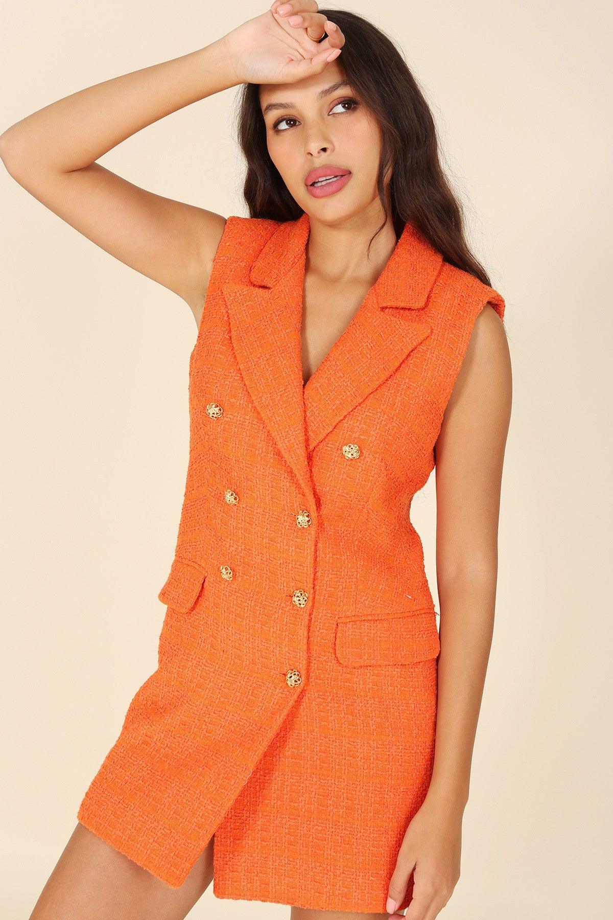Double Breasted Twill Vest dress