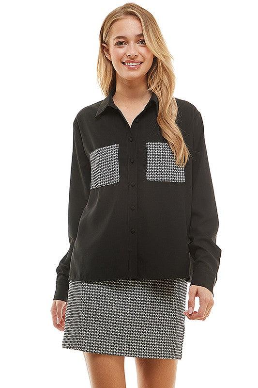 chiffon & houndstooth blouse - RK Collections Boutique