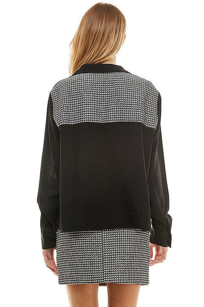 chiffon & houndstooth blouse - RK Collections Boutique
