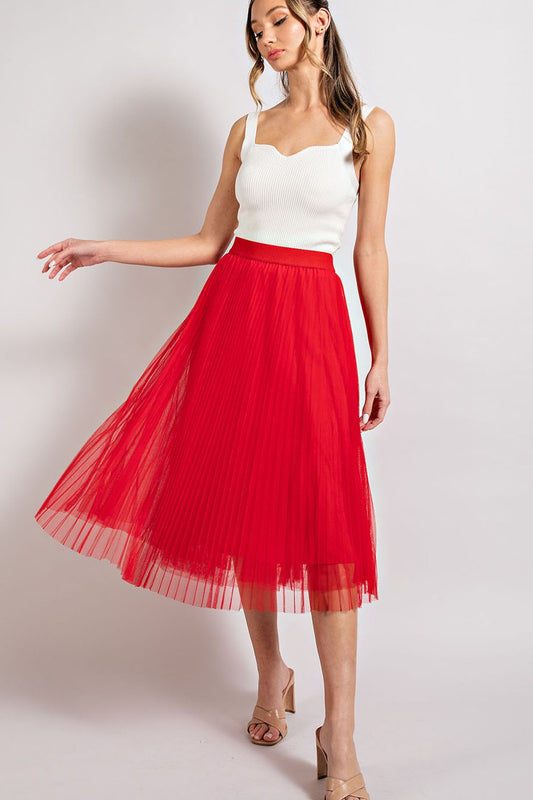 mesh pleated A-line midi skirt