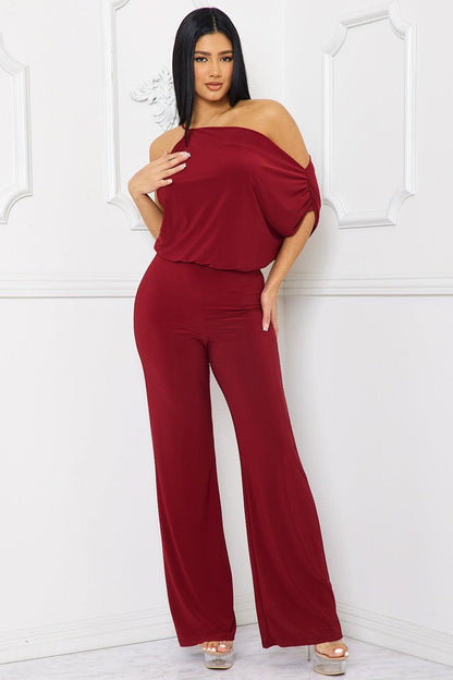 one shoulder draped sleeve jumpsuit - RK Collections Boutique