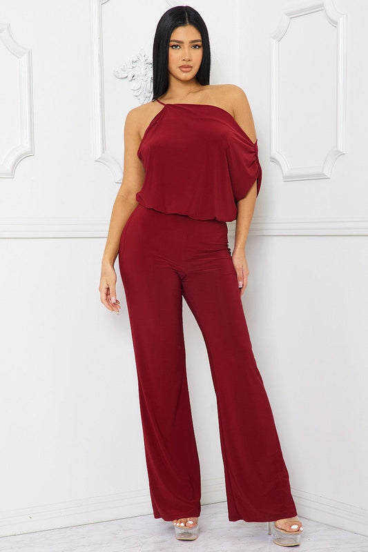one shoulder draped sleeve jumpsuit - RK Collections Boutique