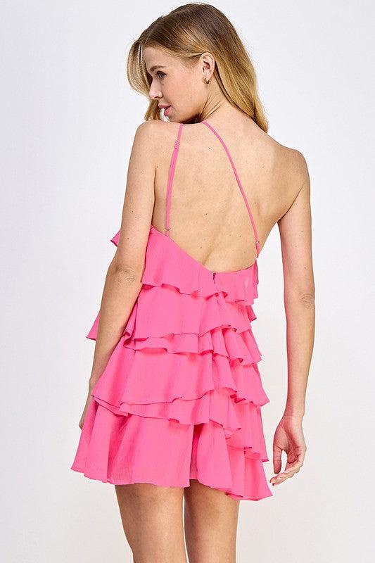 double strap one shoulder ruffle dress - RK Collections Boutique
