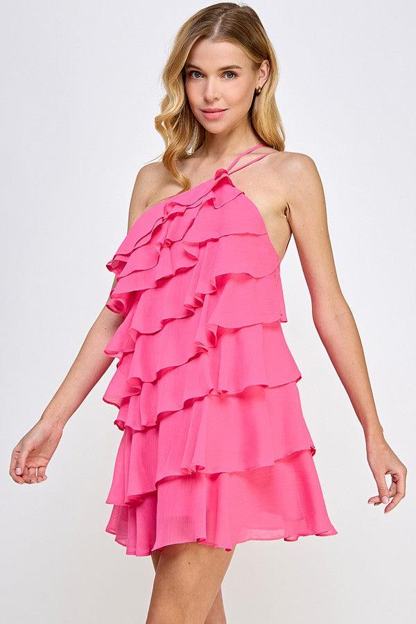 double strap one shoulder ruffle dress - RK Collections Boutique