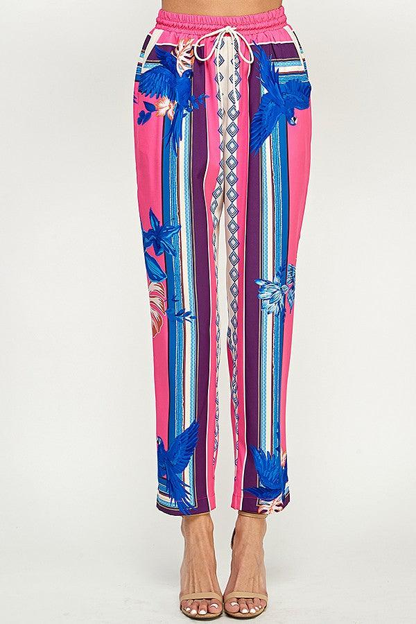 bird printed drawstring pants - RK Collections Boutique
