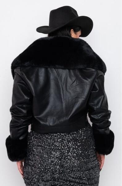 PLUS Gisele fur trim faux leather jacket - alomfejto