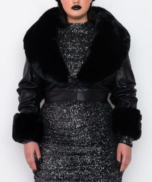 PLUS Gisele fur trim faux leather jacket - RK Collections Boutique