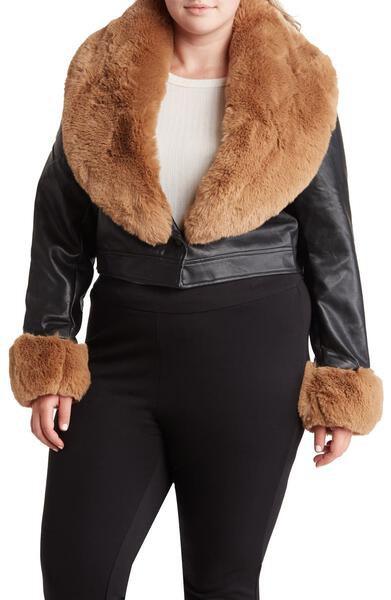 PLUS Gisele fur trim faux leather jacket - tarpiniangroup