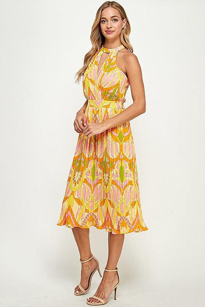 Print Sleeveless Pleated Midi Dress - RK Collections Boutique